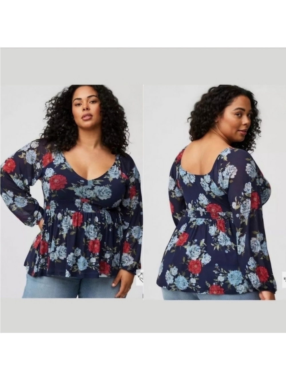 Torrid Peplum Challis Sweetheart Top size 1X navy blue floral